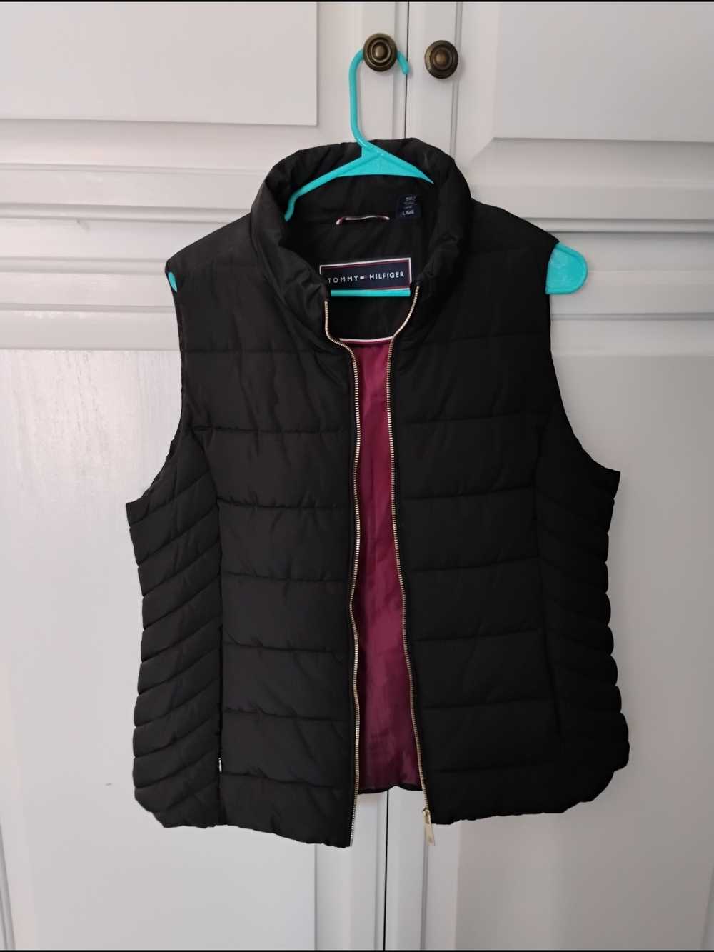 Tommy Hilfiger Black Quilted Vest with Burgundy Lining